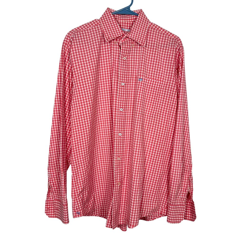 Southern Tide Mens M Pink Gingham Button Down Shirt‎ Stretch Preppy Coastal